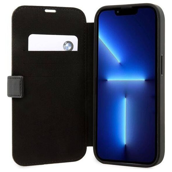 Original Case IPHONE 14 PRO BMW Bookcase Leather Stamp Blue Lines (BMBKP14L22RVSK) black 3666339097097