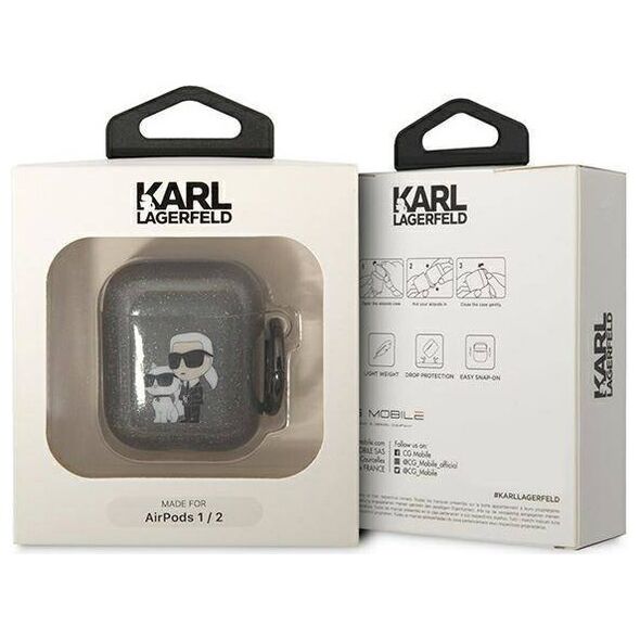 Original Case APPLE AIRPODS Karl Lagerfeld Gliter Karl&Choupette (KLA2HNKCTGK) black 3666339088132