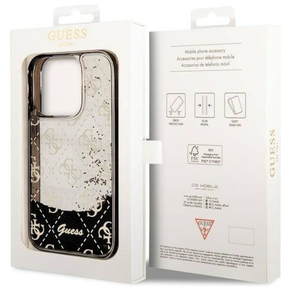 Original Case IPHONE 14 PRO Guess Hardcase Liquid Glitter 4G Transculent (GUHCP14LLC4PSGK) black 3666339116217