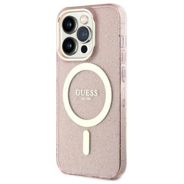 Original Case IPHONE 14 PRO Guess Hardcase Glitter Gold MagSafe (GUHMP14LHCMCGP) pink 3666339125882