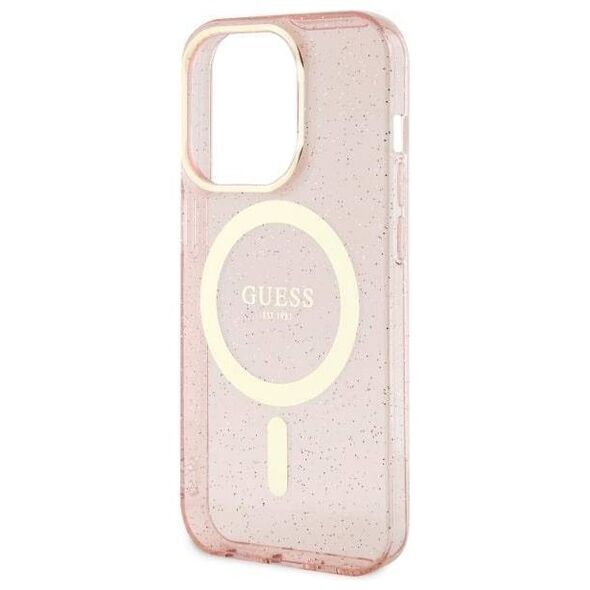 Original Case IPHONE 14 PRO Guess Hardcase Glitter Gold MagSafe (GUHMP14LHCMCGP) pink 3666339125882