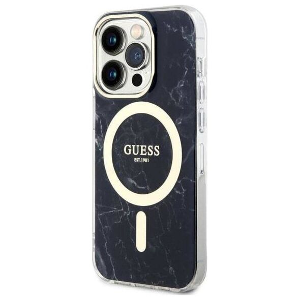 Original Case IPHONE 14 PRO Guess Hardcase Golden Marble Collection MagSafe (GUHMP14LPCUMAK) black 3666339118303