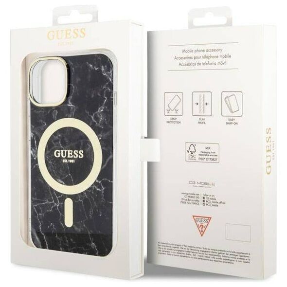 Original Case IPHONE 14 Guess Hardcase Marble MagSafe (GUHMP14SPCUMAK) black 3666339127244
