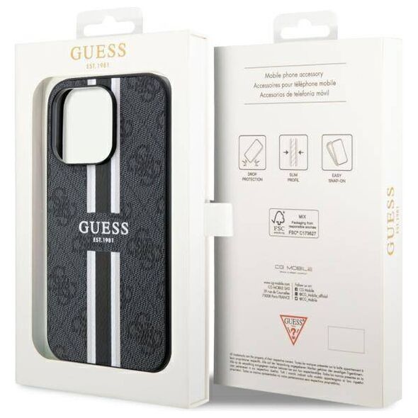 Original Case IPHONE 14 PRO Guess Hardcase 4G Printed Stripe MagSafe (GUHMP14LP4RPSK) black 3666339119690