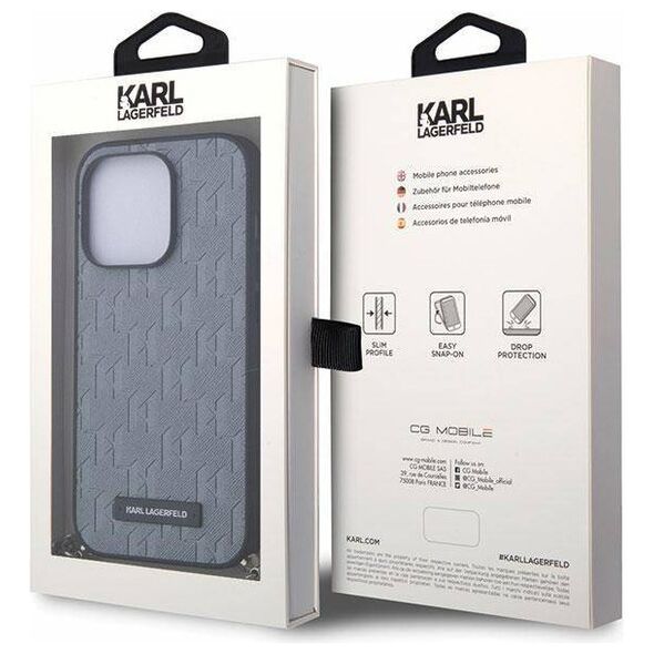 Original Case IPHONE 14 PRO Karl Lagerfeld Hardcase Saffiano Monogram Chain (KLHCP14LSACKLHPG) silver 3666339122928