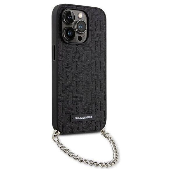 Original Case IPHONE 14 PRO Karl Lagerfeld Hardcase Saffiano Monogram Chain (KLHCP14LSACKLHPK) black 3666339122881