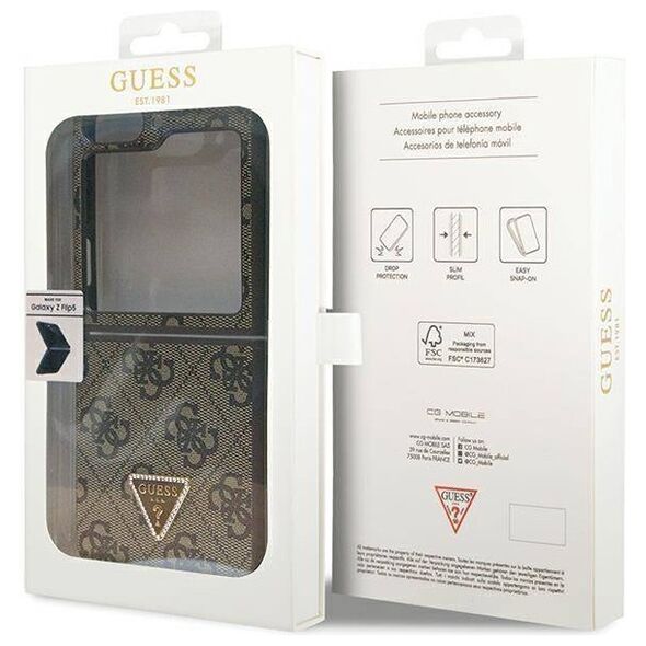 Original Case SAMSUNG GALAXY Z FLIP 5 Guess Hardcase Leather 4G Triangle Strass (GUHCZF5P4TDPW) brown 3666339173913