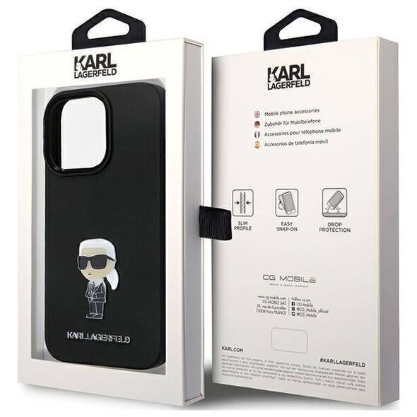 Original Case IPHONE 14 PRO Karl Lagerfeld Silicone Ikonik Metal Pin (KLHCP14LSMHKNPK) black 3666339165970