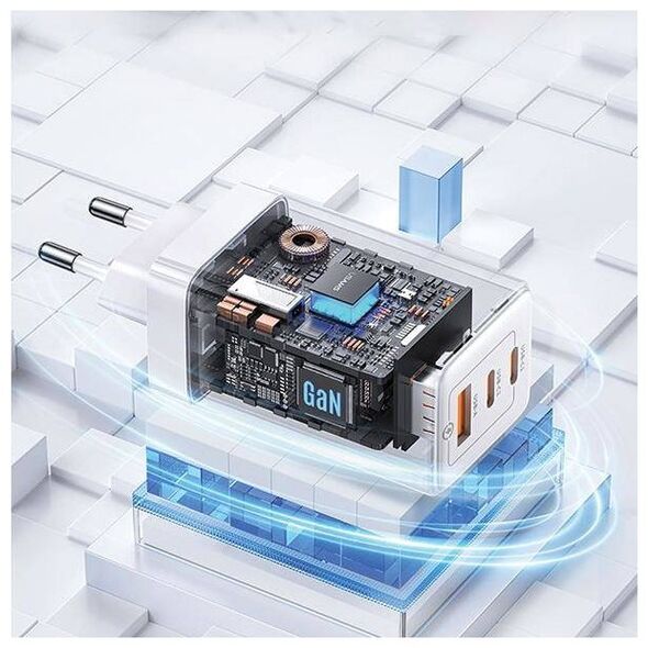 Wall Charger USAMS 2xUSB-C+1xUSB 65W (only head) GaN PD3.0 +QC3.0 Fast Charging white Sandru Series CC180TC02 (US-CC180) 6958444905174