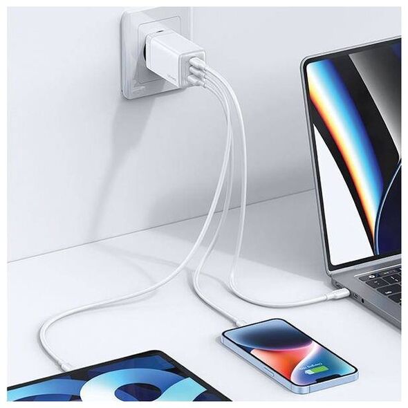 Wall Charger USAMS 2xUSB-C+1xUSB 65W (only head) GaN PD3.0 +QC3.0 Fast Charging gradient purple Sandru Series CC180TC03 (US-CC180) 6958444905181