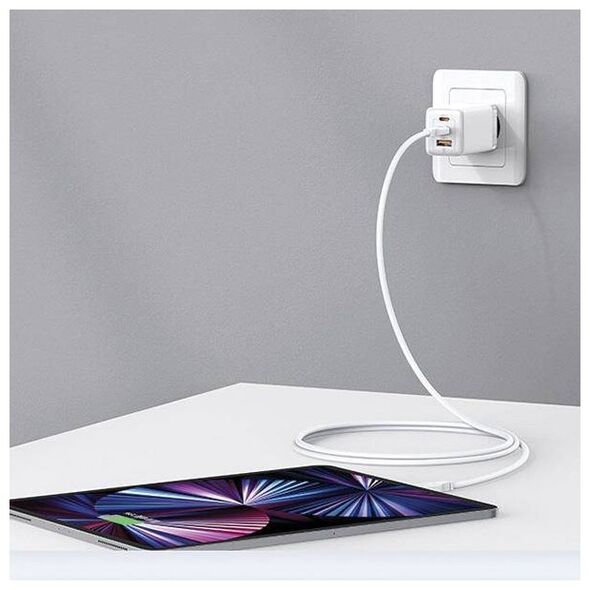 Wall Charger USAMS 2xUSB-C+1xUSB 65W (only head) GaN PD3.0 +QC3.0 Fast Charging gradient blue Sandru Series CC180TC04 (US-CC180) 6958444905198