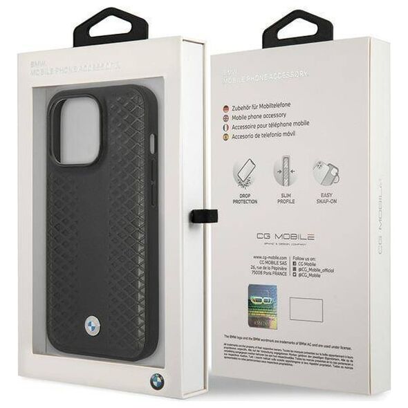 Original Case IPHONE 14 PRO BMW Leather Diamond Pattern (BMHCP14L22RFGK) black 3666339066543