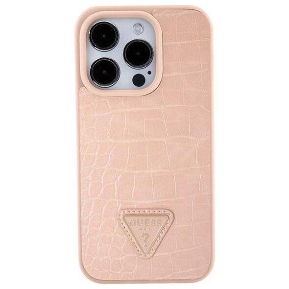 Original Case APPLE IPHONE 15 PRO Guess Hardcase Croco Triangle Metal Logo (GUHCP15LPCRTHCP) pink 3666339152284