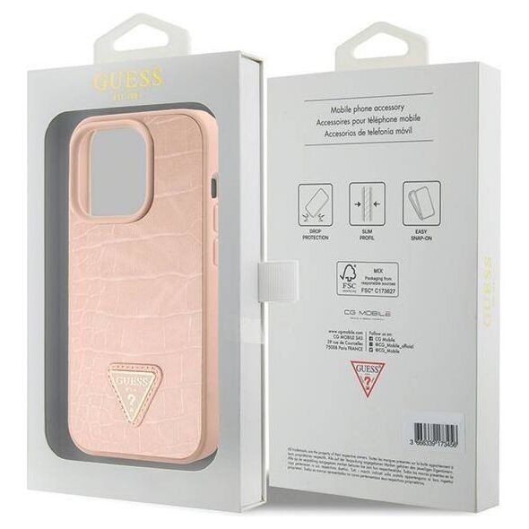 Original Case APPLE IPHONE 15 PRO Guess Hardcase Croco Triangle Metal Logo (GUHCP15LPCRTHCP) pink 3666339152284