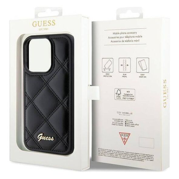 Original Case APPLE IPHONE 15 PRO Guess Hardcase Quilted Metal Logo (GUHCP15LPSQSQSK) black 3666339149628