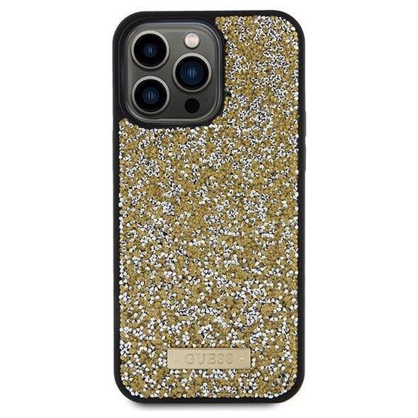 Original Case APPLE IPHONE 15 PRO MAX Guess Hardcase Rhinestone Metal Logo (GUHCP15XPFGSBSD) yellow 3666339153557