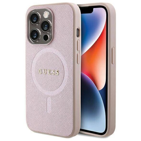 Original Case APPLE IPHONE 15 PRO Guess Hardcase Saffiano MagSafe (GUHMP15LPSAHMCP) pink 3666339156206