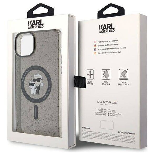Original Case APPLE IPHONE 15 Karl Lagerfeld Hardcase Karl&Choupette Glitter MagSafe (KLHMP15SHGKCNOK) black 3666339162634