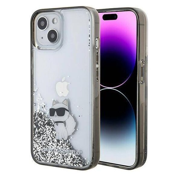 Original Case APPLE IPHONE 15 Karl Lagerfeld Hardcase Liquid Glitter Choupette (KLHCP15SLKCNSK) transparent 3666339164195