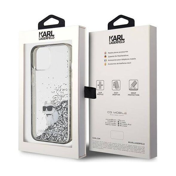 Original Case APPLE IPHONE 15 Karl Lagerfeld Hardcase Liquid Glitter Choupette (KLHCP15SLKCNSK) transparent 3666339164195