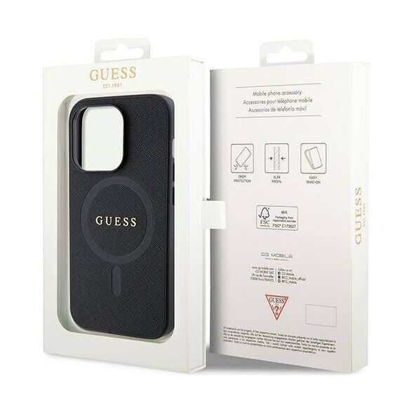 Original Case APPLE IPHONE 15 PRO Guess Hardcase Saffiano MagSafe (GUHMP15LPSAHMCK) black 3666339155780