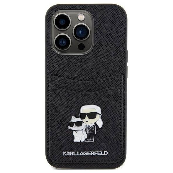 Original Case APPLE IPHONE 15 PRO Karl Lagerfeld Hardcase Saffiano Cardslot Karl&Choupette Metal Pin (KLHCP15LSAPKCNPK) black 3666339165536