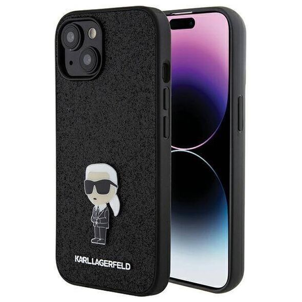 Original Case APPLE IPHONE 15 Karl Lagerfeld Hardcase Fixed Glitter Ikonik Logo Metal Pin (KLHCP15SGKNPSK) black 3666339165390
