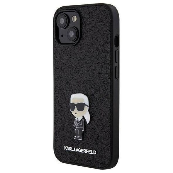 Original Case APPLE IPHONE 15 Karl Lagerfeld Hardcase Fixed Glitter Ikonik Logo Metal Pin (KLHCP15SGKNPSK) black 3666339165390