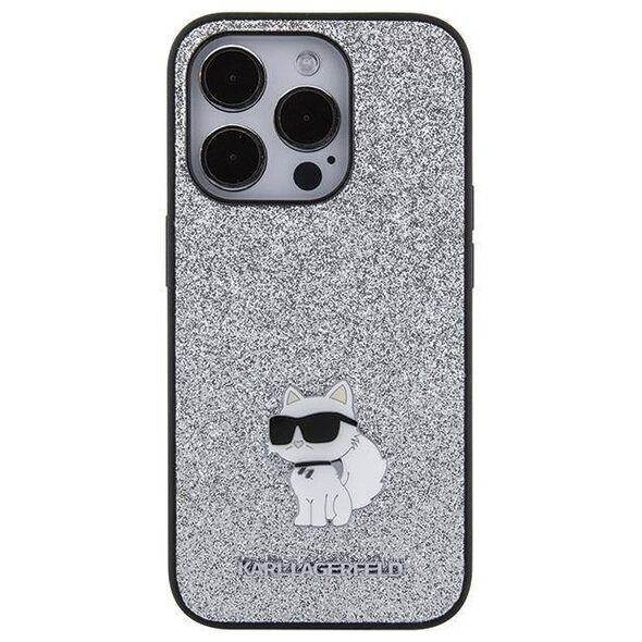 Original Case APPLE IPHONE 15 PRO MAX Karl Lagerfeld Hardcase Fixed Glitter Choupette Logo Metal Pin (KLHCP15XGCNPSG) silver 3666339165307