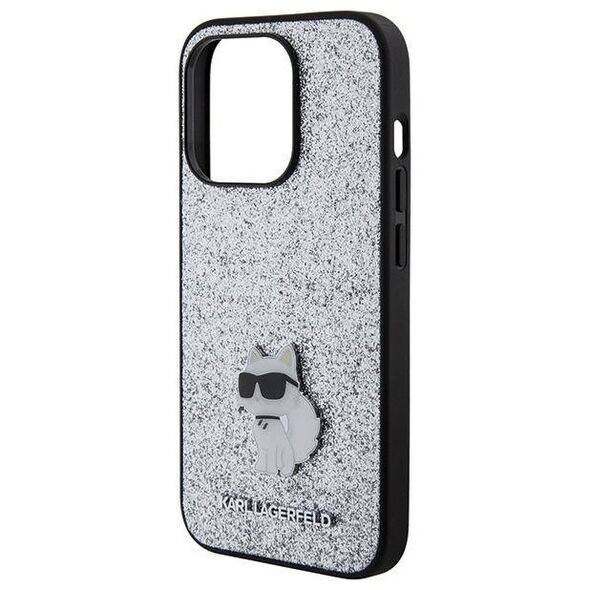 Original Case APPLE IPHONE 15 PRO MAX Karl Lagerfeld Hardcase Fixed Glitter Choupette Logo Metal Pin (KLHCP15XGCNPSG) silver 3666339165307