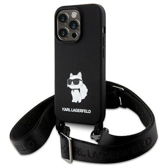 Original Case APPLE IPHONE 15 PRO MAX Karl Lagerfeld Hardcase Crossbody Silicone Choupette (KLHCP15XSCBSCNK) black 3666339167585