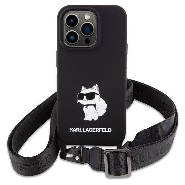 Original Case APPLE IPHONE 15 PRO MAX Karl Lagerfeld Hardcase Crossbody Silicone Choupette (KLHCP15XSCBSCNK) black 3666339167585