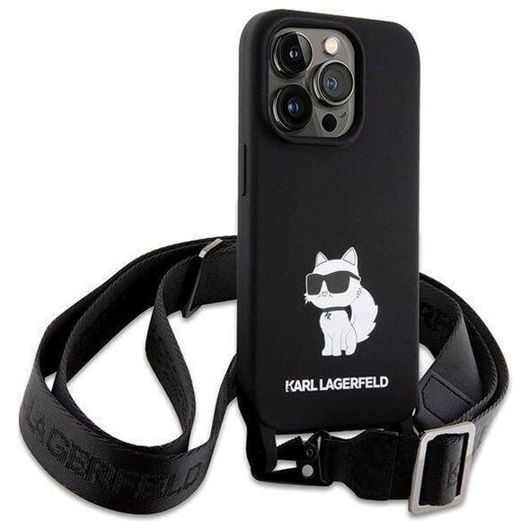 Original Case APPLE IPHONE 15 PRO MAX Karl Lagerfeld Hardcase Crossbody Silicone Choupette (KLHCP15XSCBSCNK) black 3666339167585