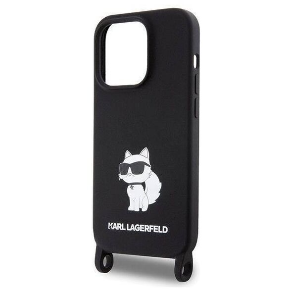Original Case APPLE IPHONE 15 PRO MAX Karl Lagerfeld Hardcase Crossbody Silicone Choupette (KLHCP15XSCBSCNK) black 3666339167585