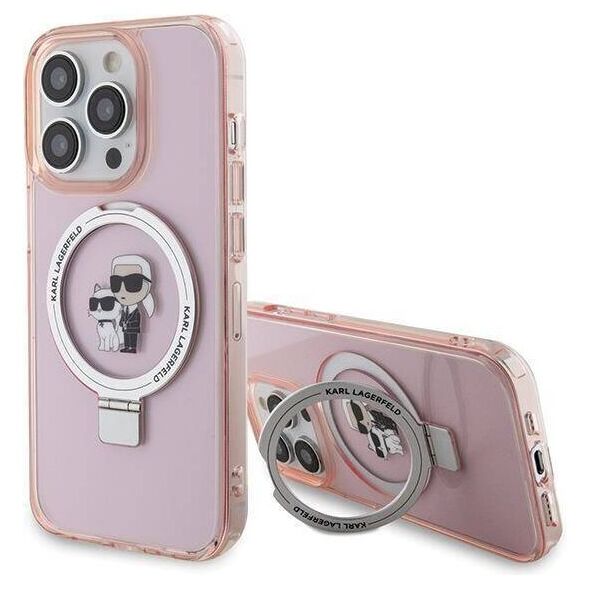 Original Case APPLE IPHONE 15 PRO MAX Karl Lagerfeld Hardcase Ring Stand Karl&Choupettte MagSafe (KLHMP15XHMRSKCP) pink 3666339169022