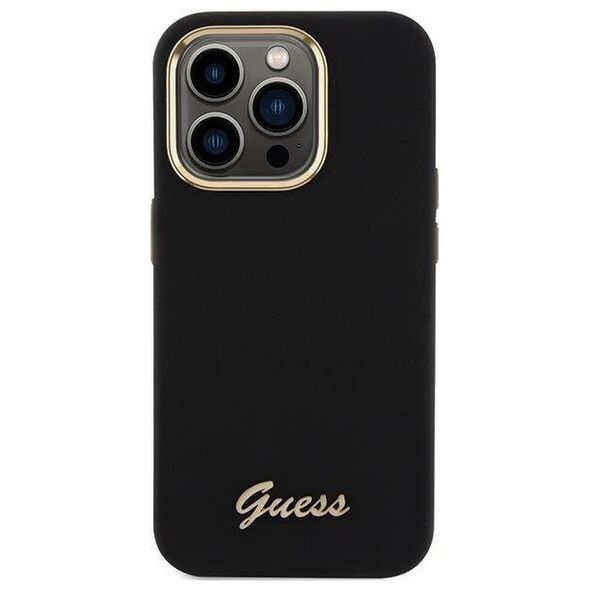 Original Case APPLE IPHONE 15 PRO Guess Hardcase Silicone Script Metal Logo & Frame (GUHCP15LSMBSLK) black 3666339149345