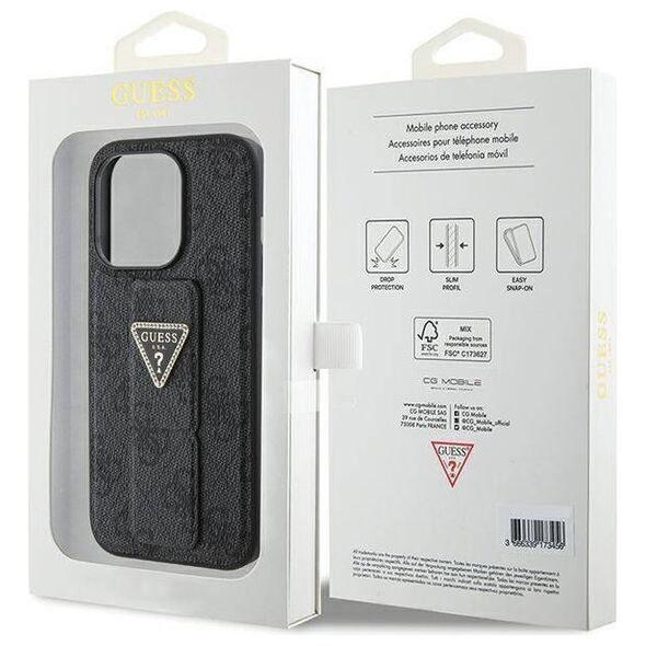 Original Case APPLE IPHONE 15 PRO MAX Guess Hardcase Grip Stand 4G Triangle Strass (GUHCP15XPGS4TDK) black 3666339197322