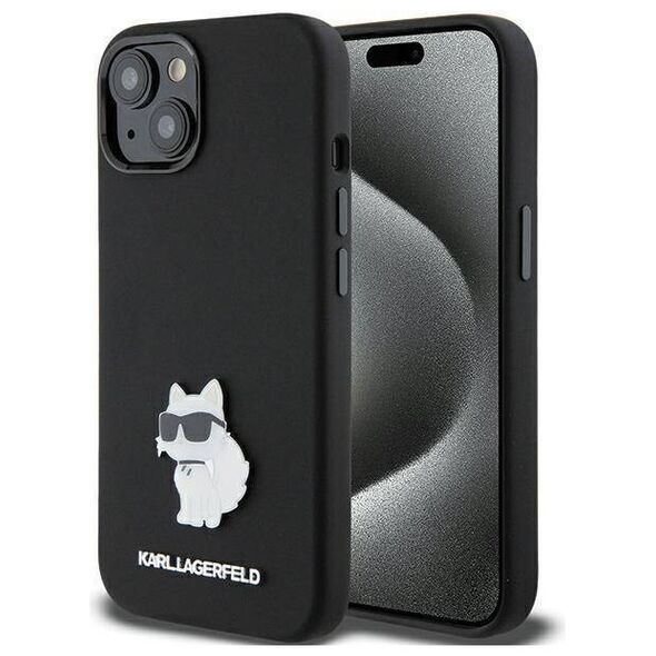 Original Case APPLE IPHONE 15 PLUS Karl Lagerfeld Silicone Choupette Metal Pin (KLHCP15MSMHCNPK) black 3666339166366