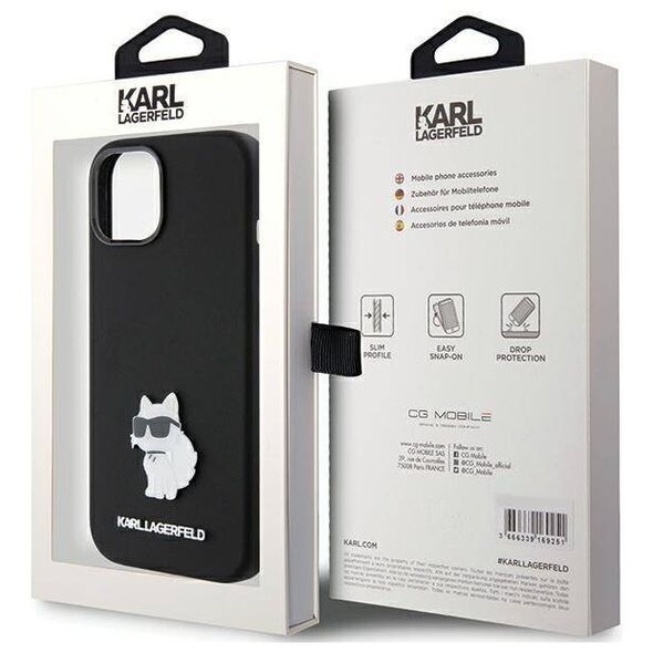 Original Case APPLE IPHONE 15 PLUS Karl Lagerfeld Silicone Choupette Metal Pin (KLHCP15MSMHCNPK) black 3666339166366