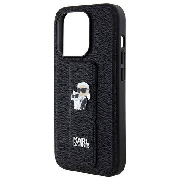 Original Case APPLE IPHONE 15 PRO MAX Karl Lagerfeld Hardcase Gripstand Saffiano Karl&Choupette Pins (KLHCP15XGSAKCPK) black 3666339206901