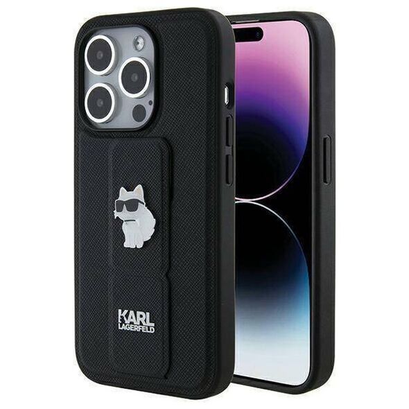Original Case IPHONE 14 PRO Karl Lagerfeld Hardcase Gripstand Saffiano Choupette Pins (KLHCP14LGSACHPK) black 3666339207410