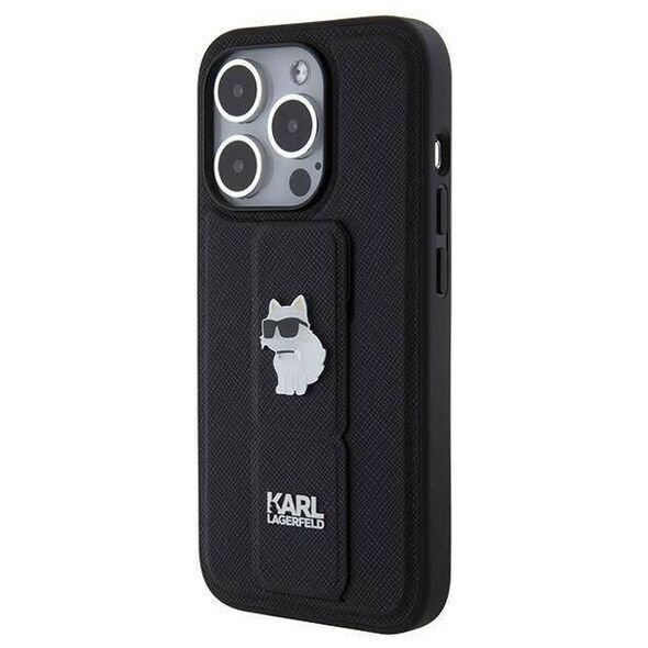 Original Case IPHONE 14 PRO Karl Lagerfeld Hardcase Gripstand Saffiano Choupette Pins (KLHCP14LGSACHPK) black 3666339207410