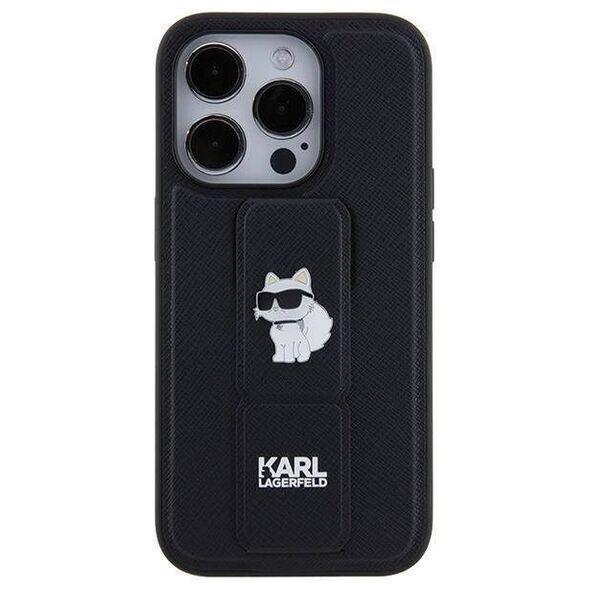 Original Case IPHONE 14 PRO Karl Lagerfeld Hardcase Gripstand Saffiano Choupette Pins (KLHCP14LGSACHPK) black 3666339207410