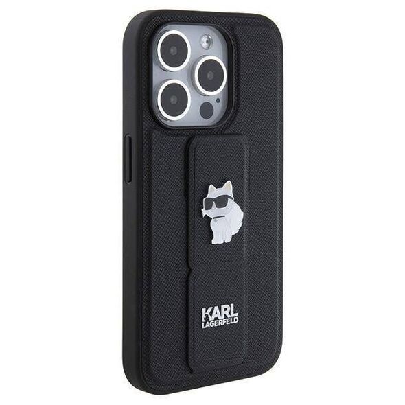 Original Case IPHONE 14 PRO Karl Lagerfeld Hardcase Gripstand Saffiano Choupette Pins (KLHCP14LGSACHPK) black 3666339207410