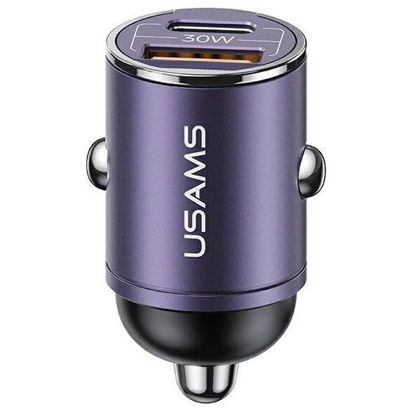 Car Charger 30W PD USB-C + USB Fas Charge With Built-In Ring USAMS C38 CC206CC01 (US-CC206) purple 6958444907949