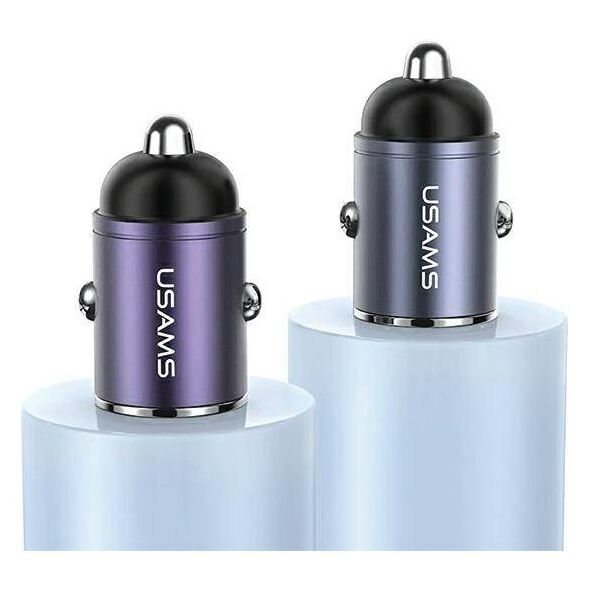 Car Charger 30W PD USB-C + USB Fas Charge With Built-In Ring USAMS C38 CC206CC01 (US-CC206) purple 6958444907949