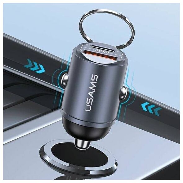 Car Charger 30W PD USB-C + USB Fas Charge With Built-In Ring USAMS C38 CC206CC01 (US-CC206) purple 6958444907949