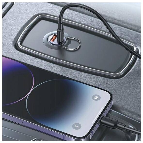 Car Charger 30W PD USB-C + USB Fas Charge With Built-In Ring USAMS C38 CC206CC01 (US-CC206) purple 6958444907949