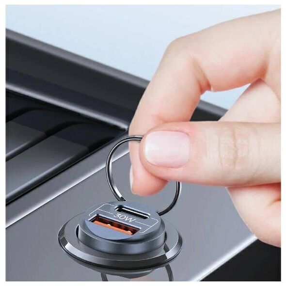 Car Charger 30W PD USB-C + USB Fas Charge With Built-In Ring USAMS C38 CC206CC01 (US-CC206) purple 6958444907949
