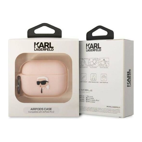 Case APPLE AIRPODS PRO 2 Karl Lagerfeld Silicone Karl Head 3D light pink 3666339099251